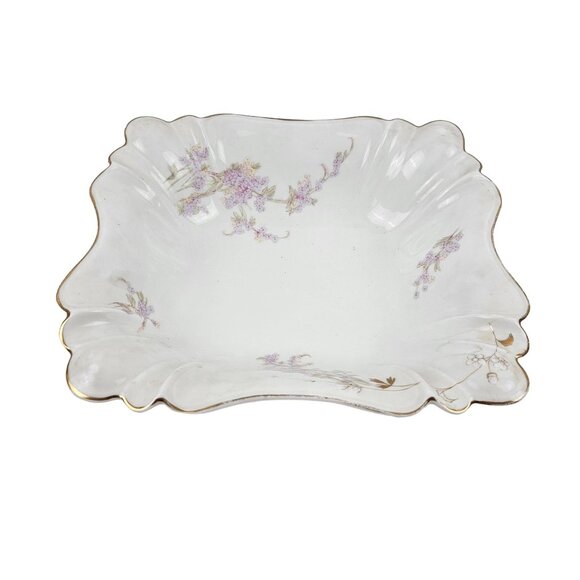 Vintage Serving Bowl Porcelain Gold Trim Leaves Purple Flowers Germany - Picture 1 of 9